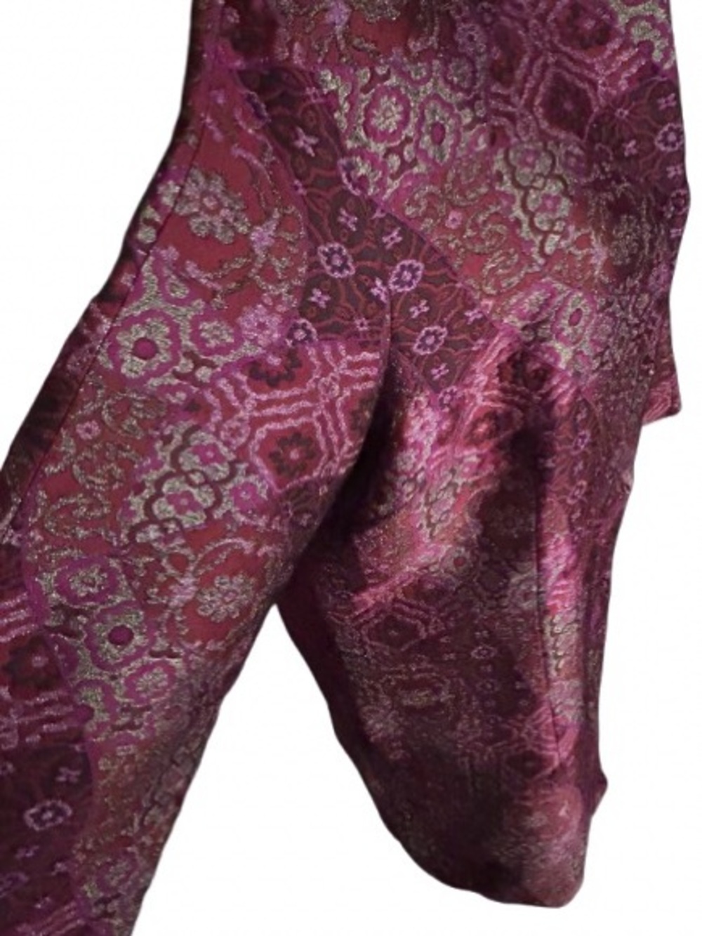 100% Silk CONNIE ROBERSON Jacket Tapestry Brocade Small Burgundy Designer - Picture 11 of 15